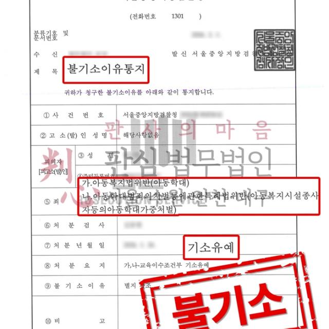 [불기소] 아동학대 | 수업태도 불량으로 체벌을 가했으나 아동학대로 고소된 사건, 기소유예